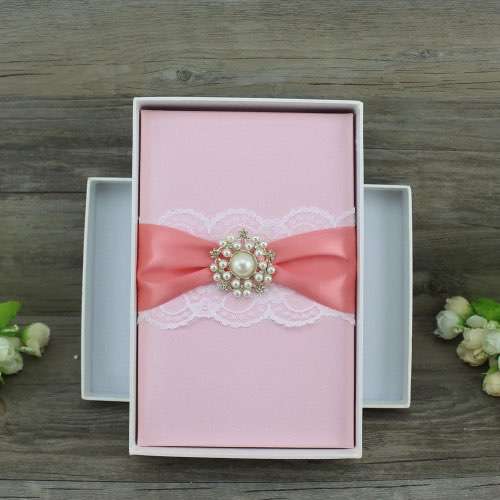 Cheap Silk Boxes Wedding Invitations Wholesale in Pink